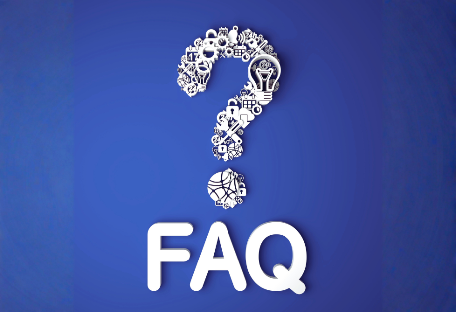 blue graphic with a question mark and the letters FAQ