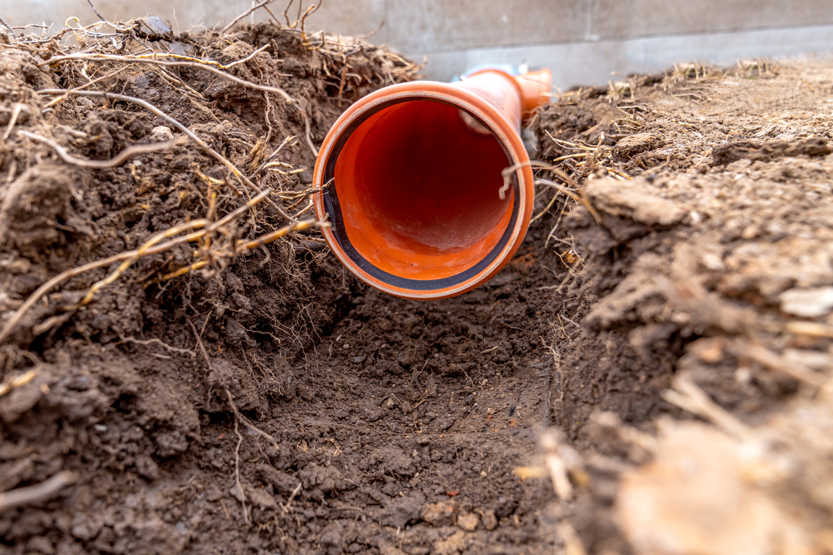 plastic pvc waste sewer pipe in the ground